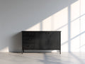 Mueble recibidor de madera con 2 puertas y 3 cajones 130 x 40 x 85 cm - negro y dorado - diseño moderno con patas elevadas para entrada y pasillo