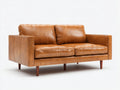 Sofás lineales de 2 plazas tapizados en cuero 195 x 88 x 82 cm - Marrón coñac - Diseño moderno con patas de madera