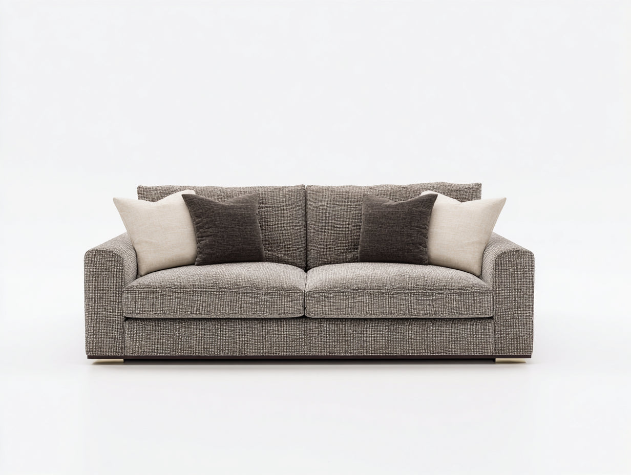 Sofás lineales de tejido texturizado 225 x 100 x 82 cm - Marrón topo - 3 plazas para salón contemporáneo