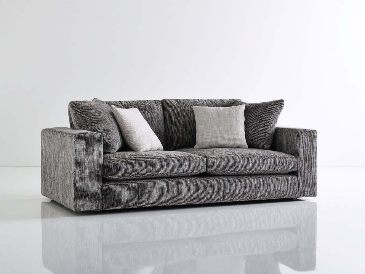 Sofás lineales de tela texturizada 220 x 100 x 82 cm - Gris oscuro - Diseño moderno de perfil bajo