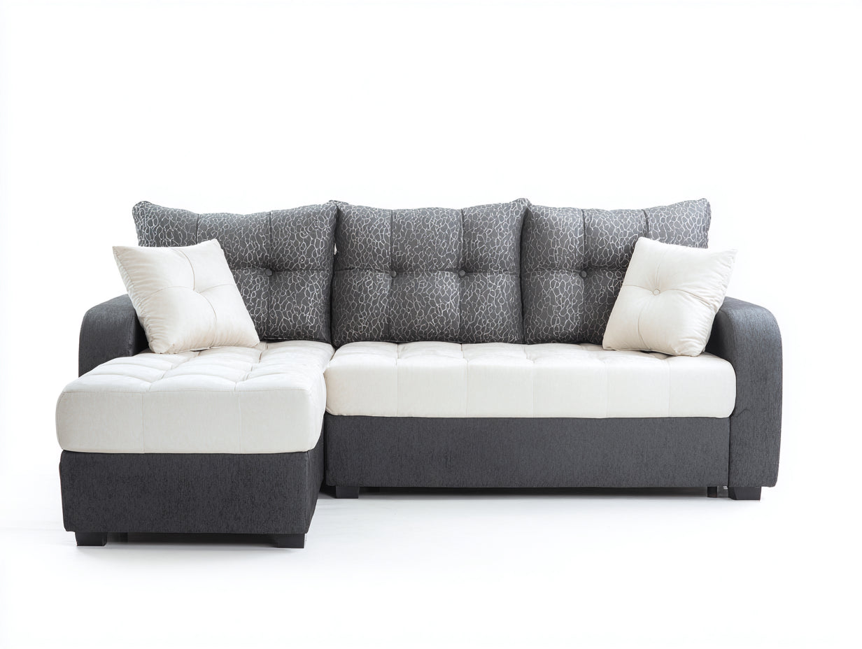 Sofá de esquina tapizado 265 x 165 x 88 cm - gris oscuro y blanco - diseño contemporáneo con módulo de descanso para salón