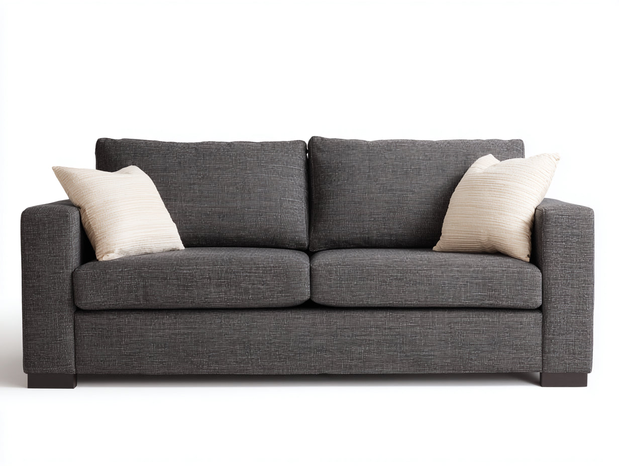 Sofás lineales de 2 plazas con tapizado de tejido texturizado 210x94x84 cm - gris grafito - diseño moderno con brazos rectos para salón