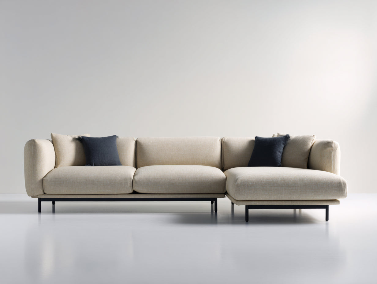 Sofá de esquina tapizado 305 x 175 x 82 cm - beige y negro - diseño contemporáneo con módulo de descanso para salón
