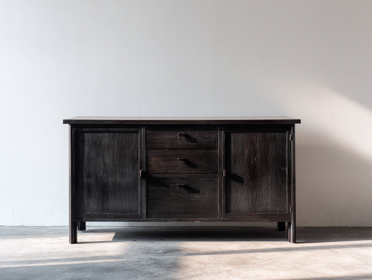 Mueble recibidor de madera 150x42x82 cm - marrón oscuro - 2 puertas y 3 cajones de estilo rústico