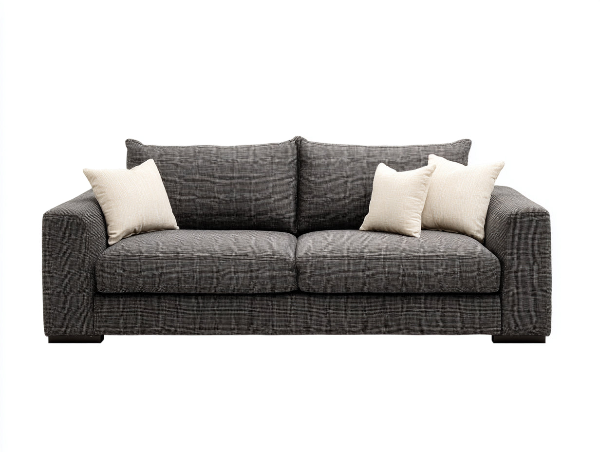 Sofá lineal tapizado de 3 plazas 220 x 96 x 88 cm - gris antracita - diseño contemporáneo con brazos anchos para salón