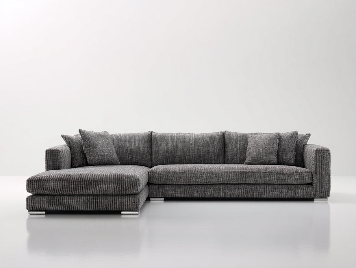Sofás de esquina de tela texturizada 305 x 170 x 82 cm - Gris oscuro - Diseño contemporáneo con chaise integrada