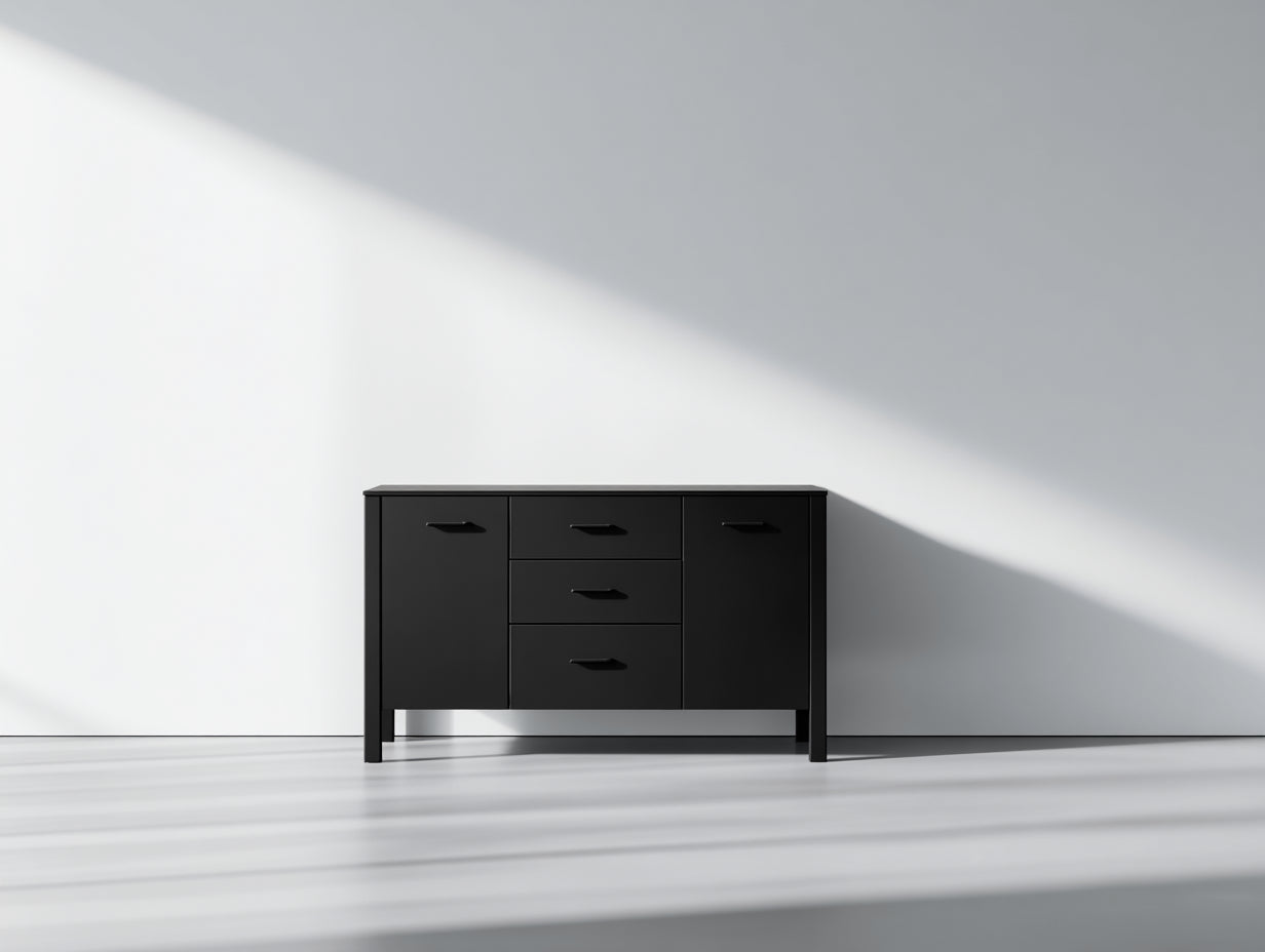 Mueble recibidor con 2 puertas y 3 cajones 120 x 40 x 85 cm - Negro - Diseño moderno con almacenamiento