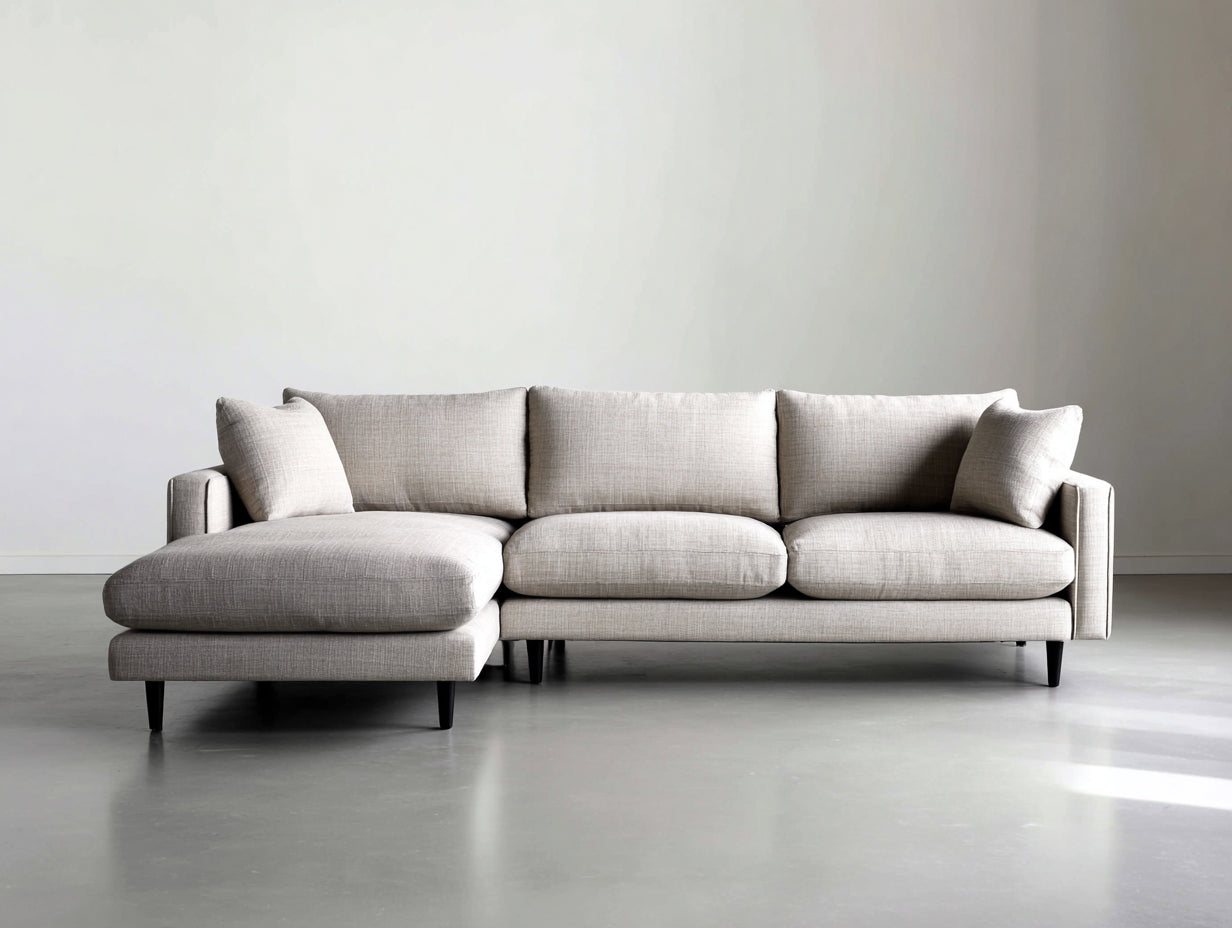 Sofás de esquina de tejido texturizado 285 x 175 x 86 cm - Beige claro - 4 plazas para salón moderno con asiento extendido