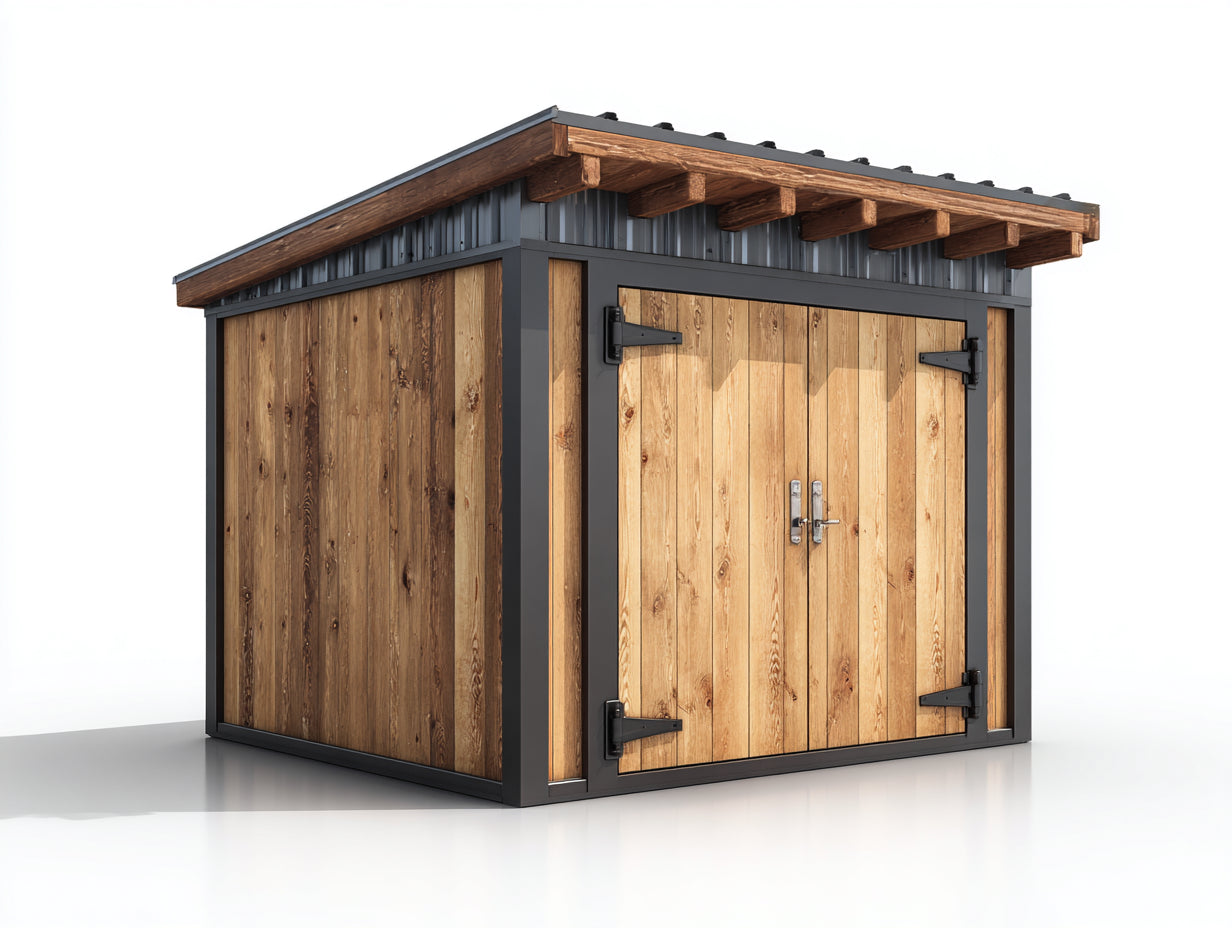 Caseta de jardín de madera con 2 puertas 240 x 190 x 220 cm - natural y negro - tejado inclinado para herramientas y accesorios de exterior