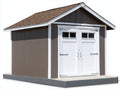 Caseta de jardín de madera con 2 puertas 250 x 210 x 230 cm - marrón oscuro y blanco - tejado a dos aguas con ventanas para herramientas de exterior