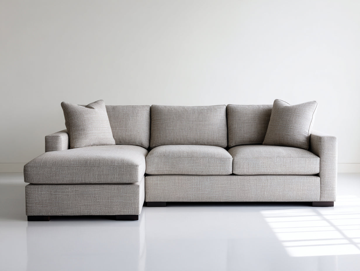 Sofás de esquina de tela texturizada 285 x 165 x 86 cm - Beige grisáceo - Diseño contemporáneo con chaise integrada