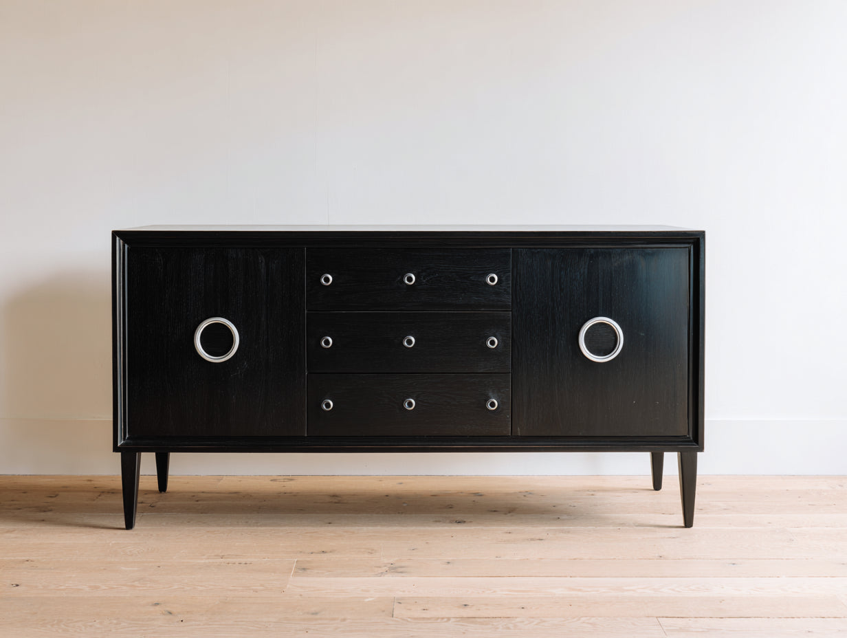 Mueble recibidor de madera 170 x 45 x 86 cm - Negro - Diseño retro con 2 puertas y 3 cajones