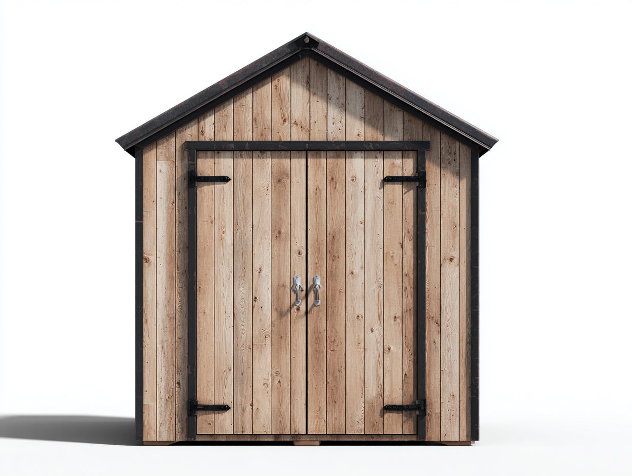 Casetas de jardín de madera con 2 puertas 180 x 140 x 220 cm - Madera natural y negro - Techo a dos aguas