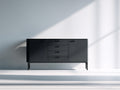 Mueble recibidor de metal 160 x 40 x 85 cm - Negro grafito - Diseño industrial con 2 puertas y 4 cajones