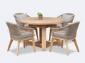 Conjuntos de comedor de jardín de madera y cuerda trenzada 140x140x75 cm - natural y beige - mesa redonda con 4 sillones