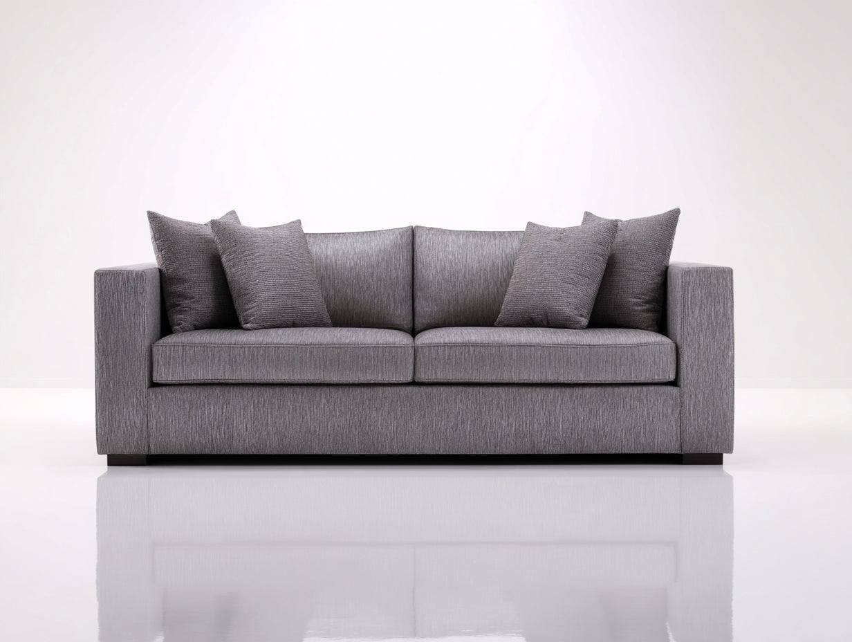 Sofás lineales de tejido texturizado 230 x 98 x 82 cm - Gris medio - 3 plazas para salón de estilo moderno