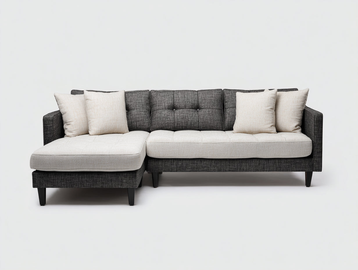 Sofás de esquina con tapizado de tejido texturizado 282x168x83 cm - gris antracita y blanco roto - diseño moderno con asiento prolongado para salón