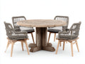 Conjunto de comedor de jardín de madera con mesa redonda y 4 sillas 130 x 130 x 75 cm - natural y gris - diseño trenzado para terraza y patio