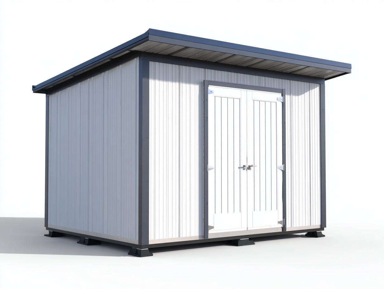 Caseta de jardín metálica con 2 puertas 260 x 200 x 220 cm - blanco y gris oscuro - tejado inclinado para herramientas y accesorios de exterior
