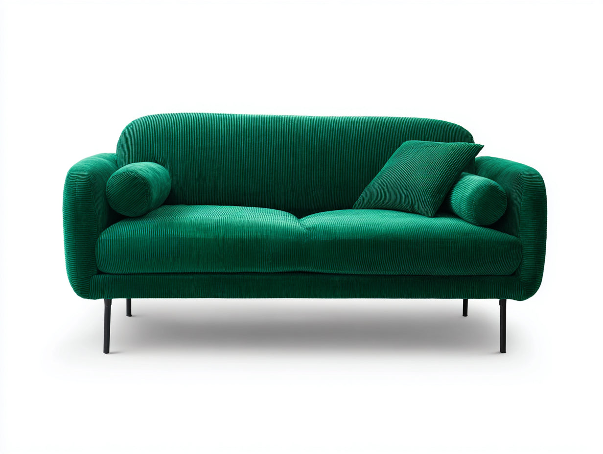 Sofás lineales de pana acanalada 215 x 92 x 83 cm - Verde esmeralda - 3 plazas con diseño curvo contemporáneo